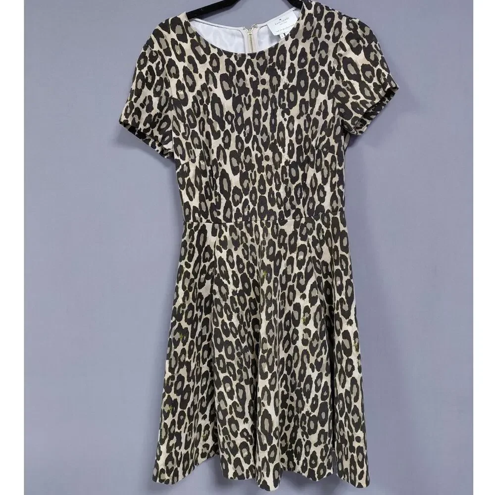 Kate Spade Black A-Line Short Lined Animal Print Dress Women Size 6